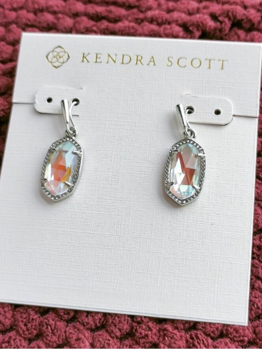 NWT- Kendra Scott Silver Lee Drop Dichroic  Earrings